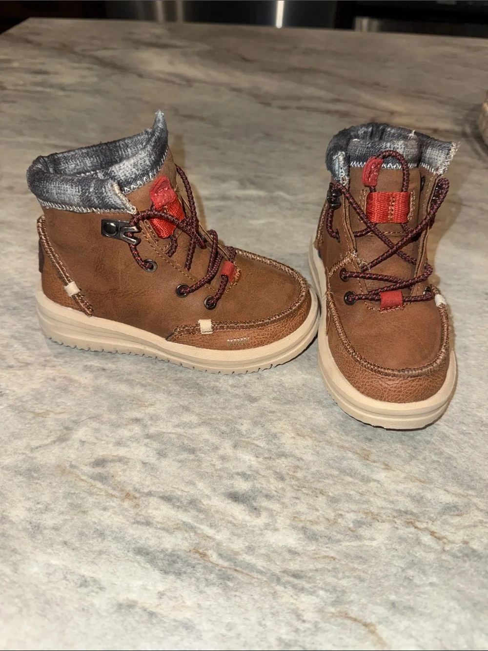 Hey Dude Brown Kids Boot with Red Lace Accents